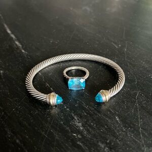 David Yurman Blue Topaz Ring & Cuff Set
